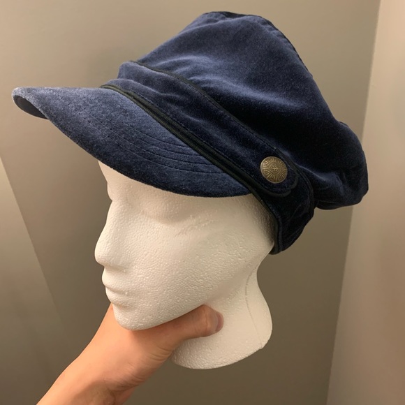unisex Blue Velvety Baker Boy Hat - Picture 1 of 5